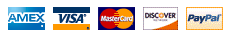 We accept the following credit cards: American Express, Visa, Mastercard, Discover, and PayPal.